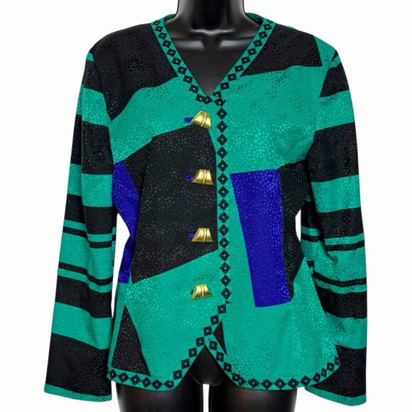 VTG RICHARD WARREN SILK BLAZER JACKET 80s 90s ARTSY RETRO BOLD BOHO STATEMENT 6 - Picture 1 of 5